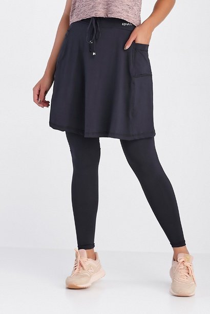 Saia Calça Preta Comprida Poliamida Com Bolsos UV50 Epulari