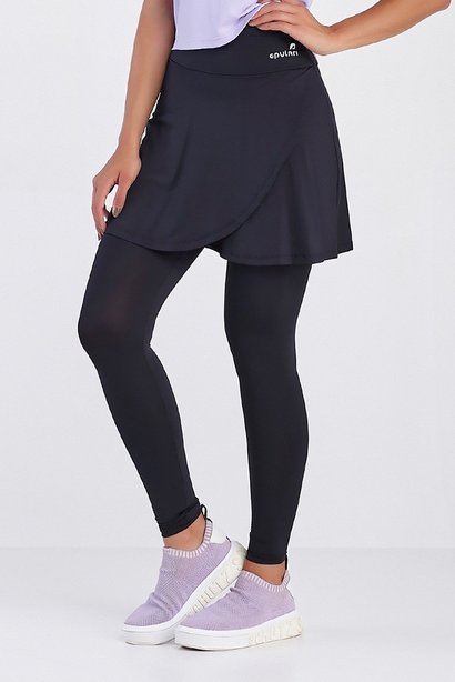 moda fitness modesta saia calca comprida preta transpassada poliamida epulari 3