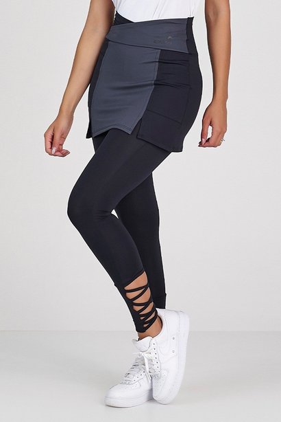 Saia Calça Preta Fitness Evangélica Poliamida Proteção UV50 Epulari