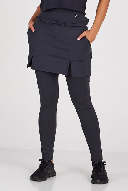 Saia Calça Comprida Justa Com Babadinhos Preta Poliamida Alta Compressão Epulari