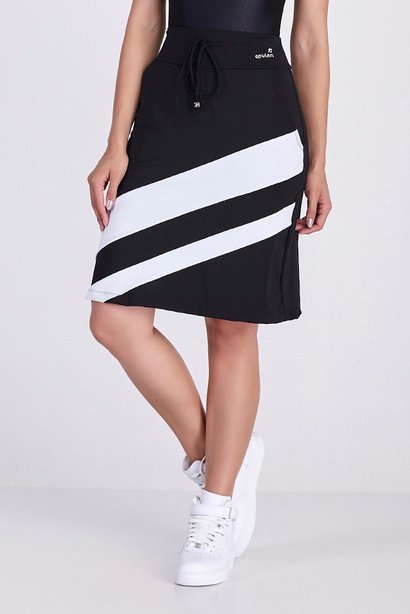 Short Saia Bicolor Preto e Branco Poliamida Média Compressão Epulari