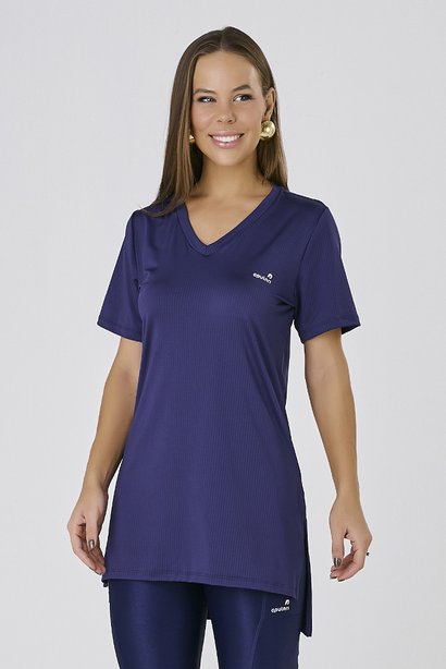 T-Shirt Alongada Azul Marinho Tapa Bumbum Poliamida Proteção UV Epulari 