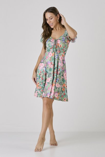 Vestido Com Short Moda Praia Modesta Estampa Exclusiva Epulari 