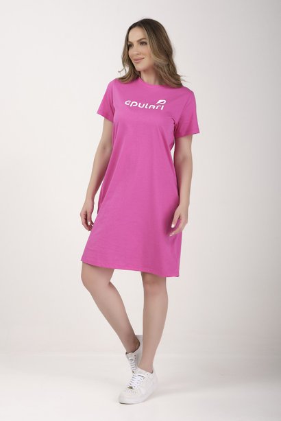 Vestido Manga Curta Estilo Camiseta Malha de Algodão Rosa Claro Epulari