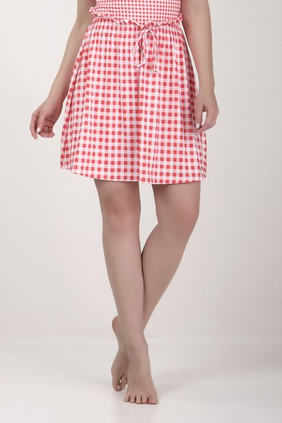 Short Saia Moda Praia Estampa Vichy Vermelho Collab Tamiris Rodrigues Epulari