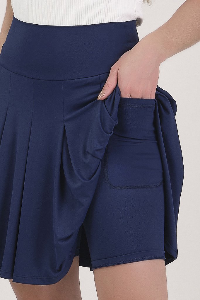 Short Saia Azul Marinho Pregas Tenista Padel Poliamida Proteção UV