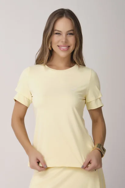 Camiseta Feminina Academia Amarelo Manteiga Poliamida Proteção UV Epulari
