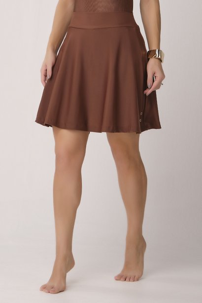 Short Saia Marrom Moda Praia Com Botão de Pressão Proteção UV Epulari