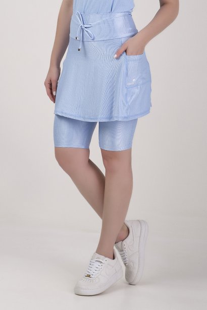 Short Saia Biker Azul Claro Poliamida Shine Sem Transparência Proteção UV Epulari