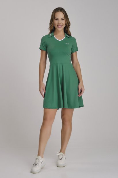 Vestido Polo Tenista Verde Poliamida Com Short Avulso Proteção UV Epulari