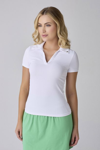 Blusa Polo Branca Poliamida Proteção UV Collab Luana Marques Epulari