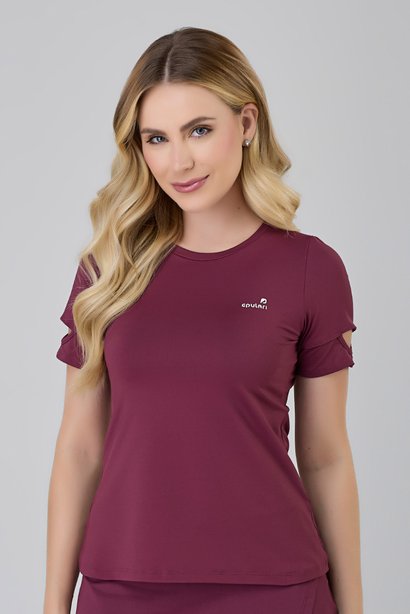 T-Shirt Feminina Academia Cor Ruby Wine Poliamida Proteção UV50 Epulari
