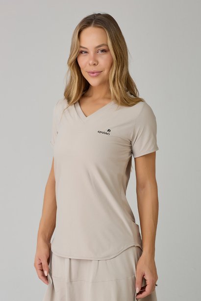 T-Shirt Fitness Feminina Bege Alongada Proteção UV Epulari