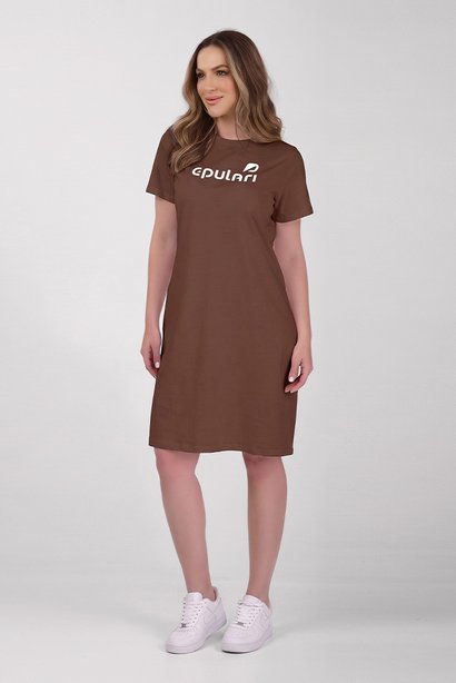 Vestido Camisetão Feminino Marrom Algodão Manga Curta Epulari